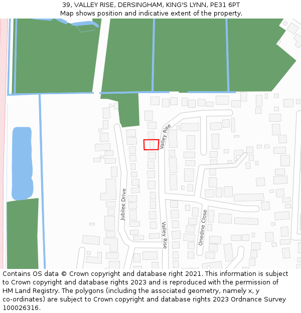 39, VALLEY RISE, DERSINGHAM, KING'S LYNN, PE31 6PT: Location map and indicative extent of plot