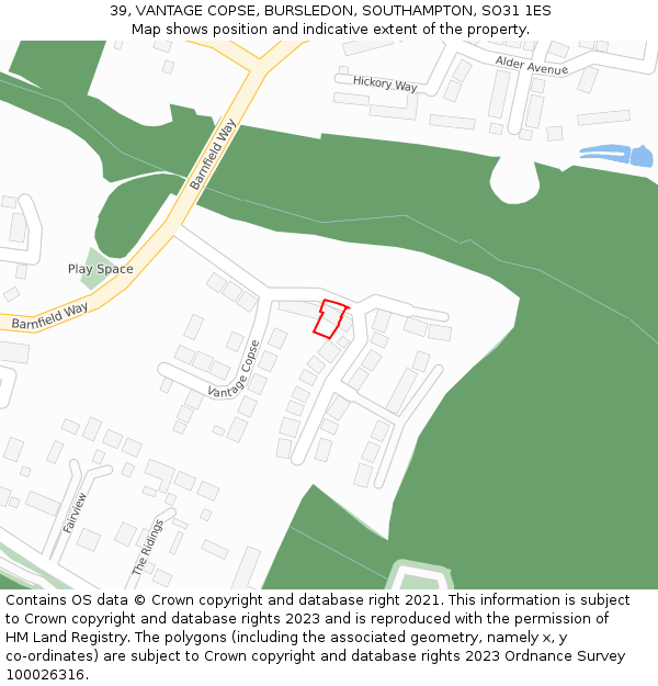39, VANTAGE COPSE, BURSLEDON, SOUTHAMPTON, SO31 1ES: Location map and indicative extent of plot