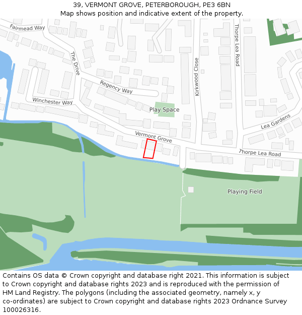 39, VERMONT GROVE, PETERBOROUGH, PE3 6BN: Location map and indicative extent of plot