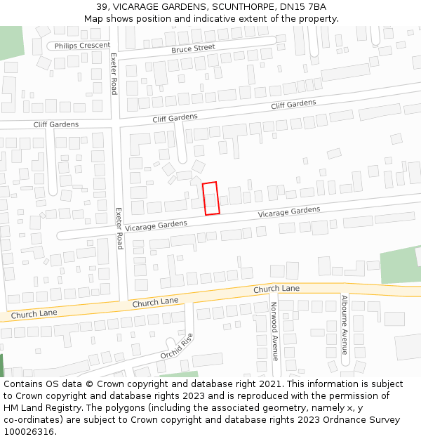 39, VICARAGE GARDENS, SCUNTHORPE, DN15 7BA: Location map and indicative extent of plot