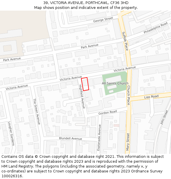 39, VICTORIA AVENUE, PORTHCAWL, CF36 3HD: Location map and indicative extent of plot
