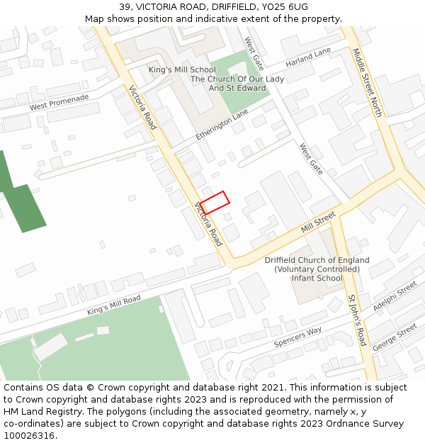 39, VICTORIA ROAD, DRIFFIELD, YO25 6UG: Location map and indicative extent of plot
