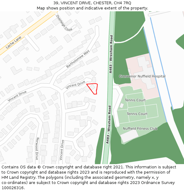 39, VINCENT DRIVE, CHESTER, CH4 7RQ: Location map and indicative extent of plot