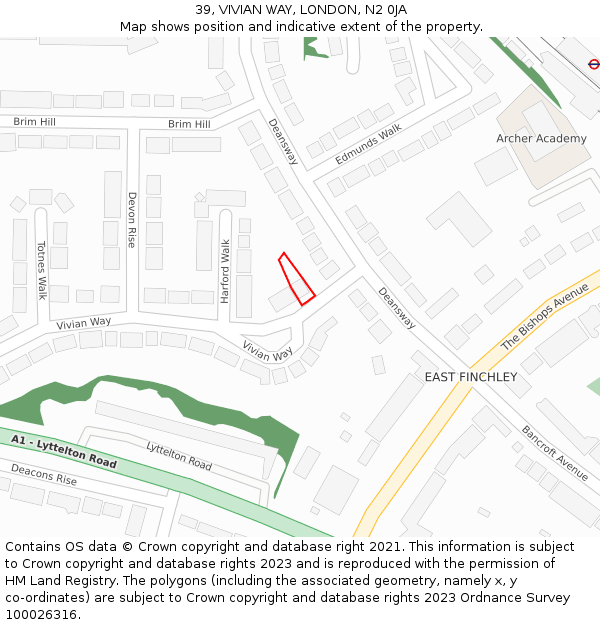 39, VIVIAN WAY, LONDON, N2 0JA: Location map and indicative extent of plot