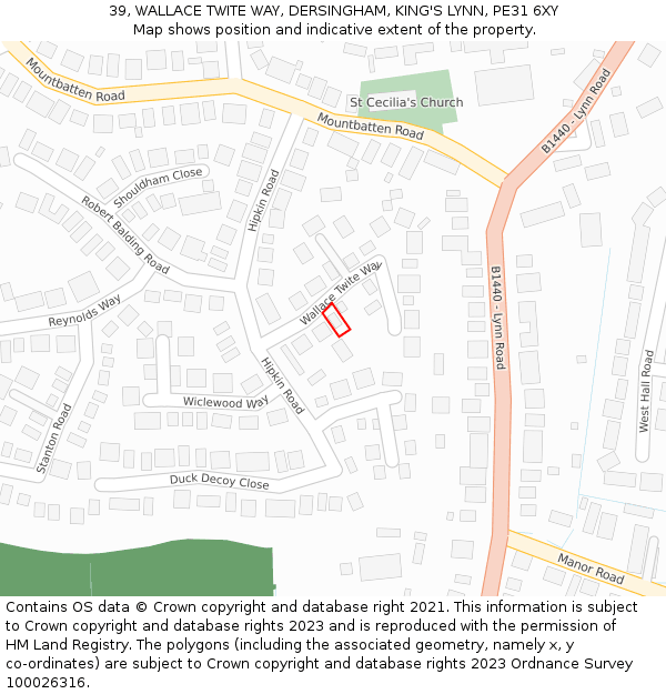 39, WALLACE TWITE WAY, DERSINGHAM, KING'S LYNN, PE31 6XY: Location map and indicative extent of plot