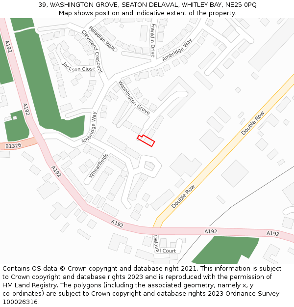 39, WASHINGTON GROVE, SEATON DELAVAL, WHITLEY BAY, NE25 0PQ: Location map and indicative extent of plot