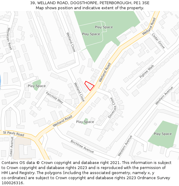 39, WELLAND ROAD, DOGSTHORPE, PETERBOROUGH, PE1 3SE: Location map and indicative extent of plot