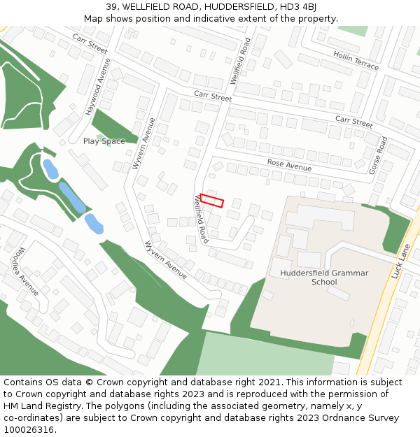 39, WELLFIELD ROAD, HUDDERSFIELD, HD3 4BJ: Location map and indicative extent of plot