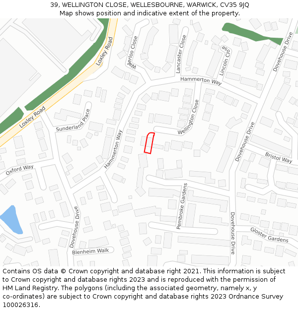 39, WELLINGTON CLOSE, WELLESBOURNE, WARWICK, CV35 9JQ: Location map and indicative extent of plot