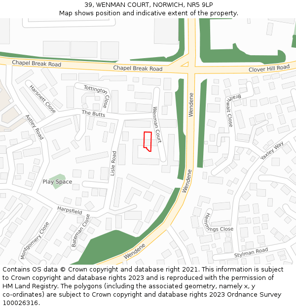 39, WENMAN COURT, NORWICH, NR5 9LP: Location map and indicative extent of plot