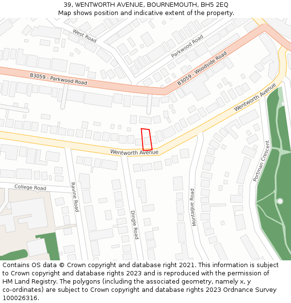 39, WENTWORTH AVENUE, BOURNEMOUTH, BH5 2EQ: Location map and indicative extent of plot