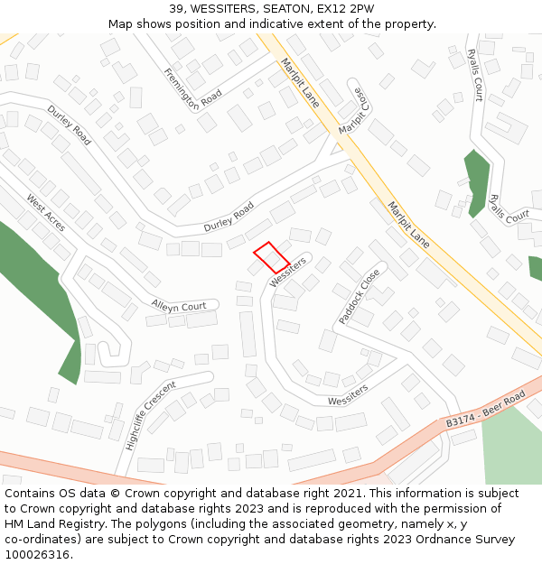 39, WESSITERS, SEATON, EX12 2PW: Location map and indicative extent of plot