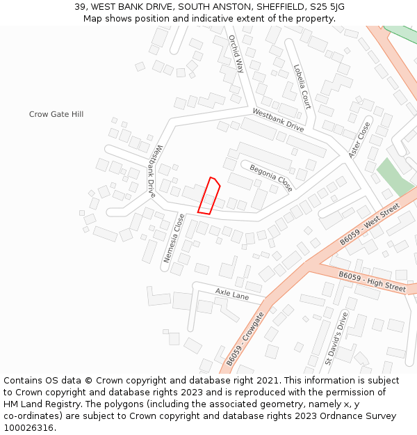 39, WEST BANK DRIVE, SOUTH ANSTON, SHEFFIELD, S25 5JG: Location map and indicative extent of plot