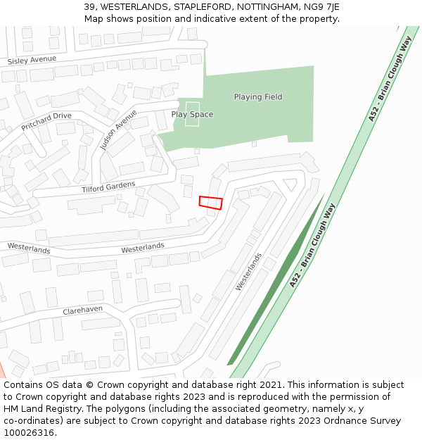 39, WESTERLANDS, STAPLEFORD, NOTTINGHAM, NG9 7JE: Location map and indicative extent of plot