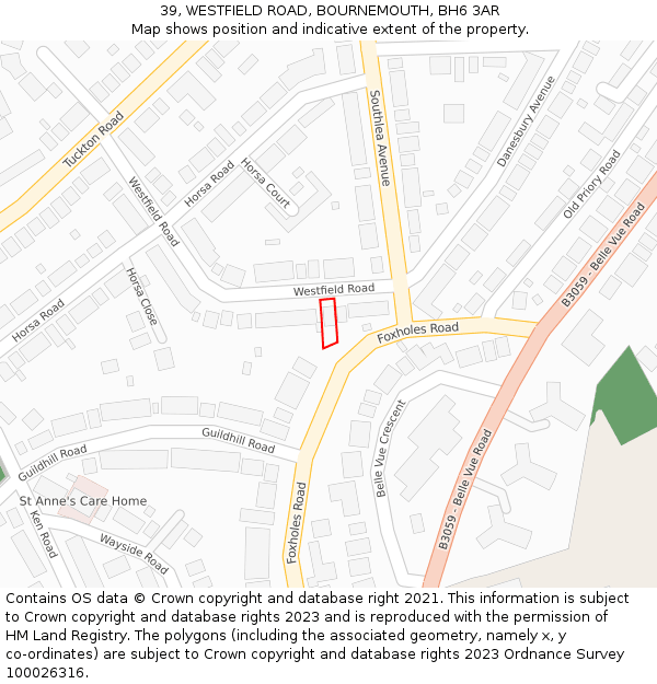 39, WESTFIELD ROAD, BOURNEMOUTH, BH6 3AR: Location map and indicative extent of plot