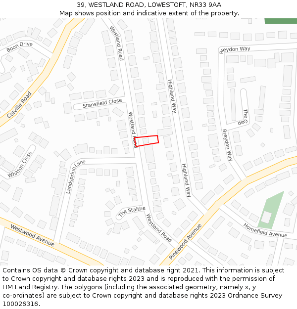 39, WESTLAND ROAD, LOWESTOFT, NR33 9AA: Location map and indicative extent of plot