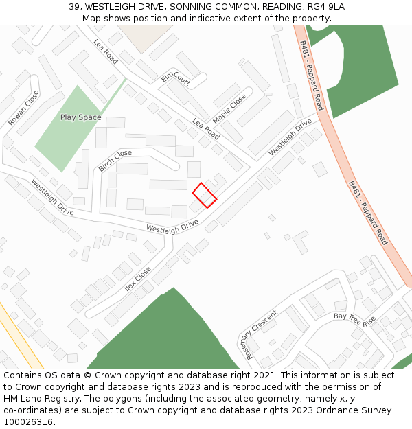 39, WESTLEIGH DRIVE, SONNING COMMON, READING, RG4 9LA: Location map and indicative extent of plot