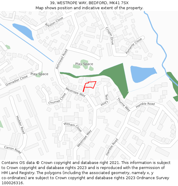 39, WESTROPE WAY, BEDFORD, MK41 7SX: Location map and indicative extent of plot