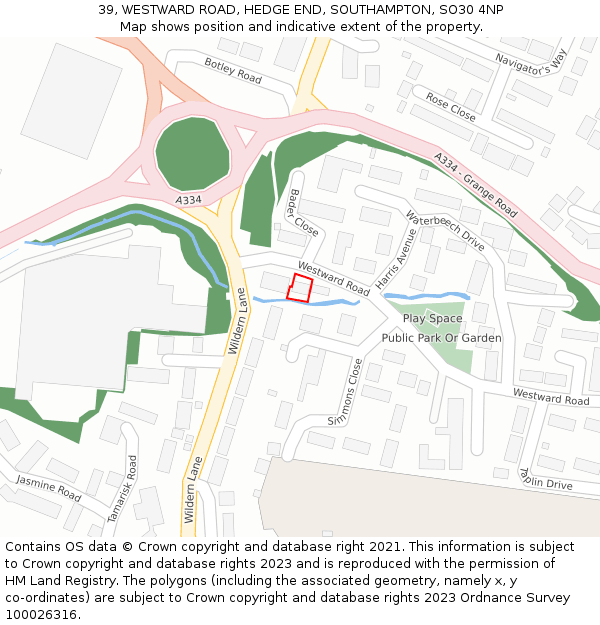 39, WESTWARD ROAD, HEDGE END, SOUTHAMPTON, SO30 4NP: Location map and indicative extent of plot