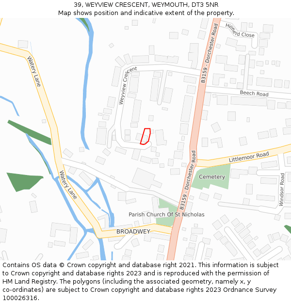 39, WEYVIEW CRESCENT, WEYMOUTH, DT3 5NR: Location map and indicative extent of plot
