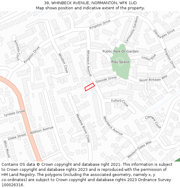 39, WHINBECK AVENUE, NORMANTON, WF6 1UD: Location map and indicative extent of plot
