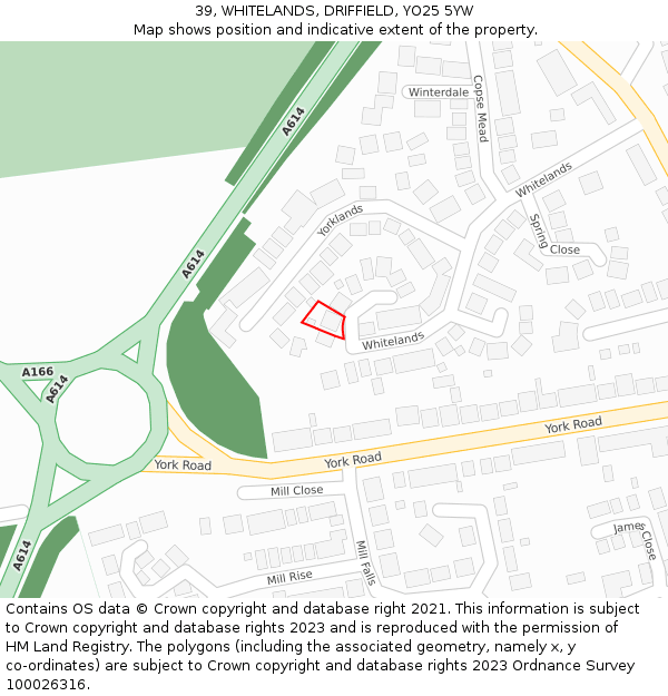 39, WHITELANDS, DRIFFIELD, YO25 5YW: Location map and indicative extent of plot