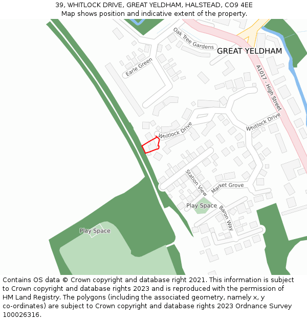 39, WHITLOCK DRIVE, GREAT YELDHAM, HALSTEAD, CO9 4EE: Location map and indicative extent of plot