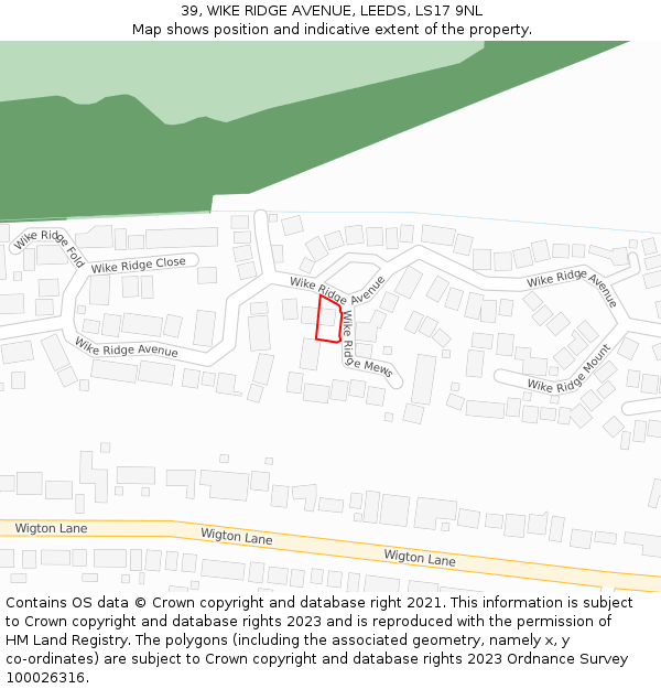 39, WIKE RIDGE AVENUE, LEEDS, LS17 9NL: Location map and indicative extent of plot