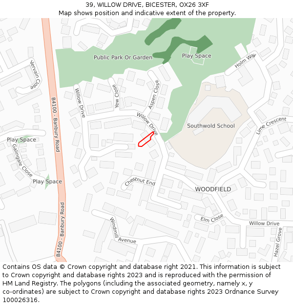 39, WILLOW DRIVE, BICESTER, OX26 3XF: Location map and indicative extent of plot