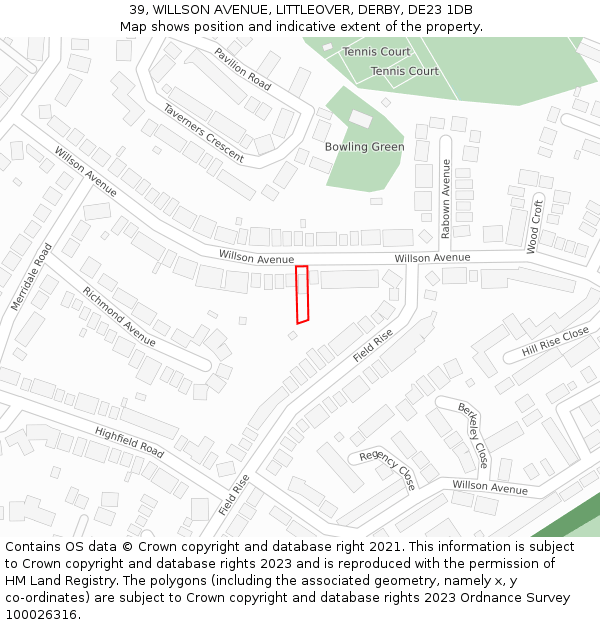 39, WILLSON AVENUE, LITTLEOVER, DERBY, DE23 1DB: Location map and indicative extent of plot