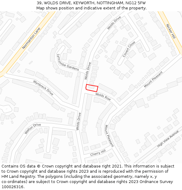 39, WOLDS DRIVE, KEYWORTH, NOTTINGHAM, NG12 5FW: Location map and indicative extent of plot