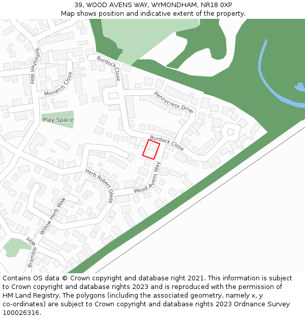 39, WOOD AVENS WAY, WYMONDHAM, NR18 0XP: Location map and indicative extent of plot