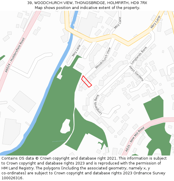 39, WOODCHURCH VIEW, THONGSBRIDGE, HOLMFIRTH, HD9 7RX: Location map and indicative extent of plot