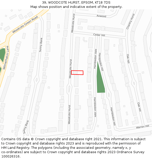 39, WOODCOTE HURST, EPSOM, KT18 7DS: Location map and indicative extent of plot