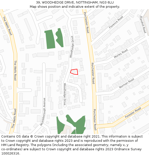39, WOODHEDGE DRIVE, NOTTINGHAM, NG3 6LU: Location map and indicative extent of plot
