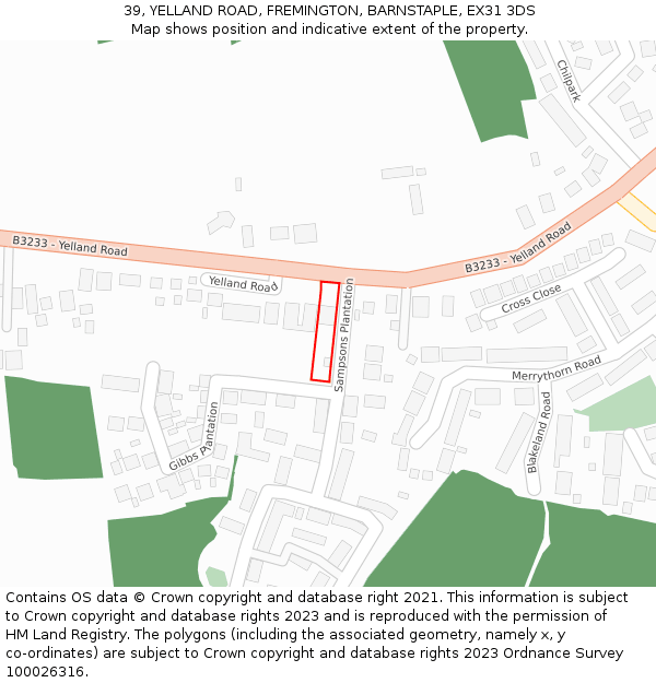 39, YELLAND ROAD, FREMINGTON, BARNSTAPLE, EX31 3DS: Location map and indicative extent of plot