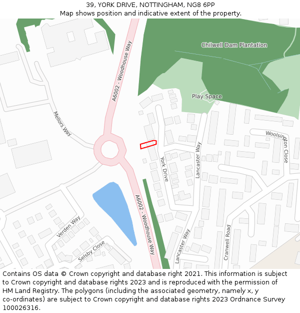 39, YORK DRIVE, NOTTINGHAM, NG8 6PP: Location map and indicative extent of plot