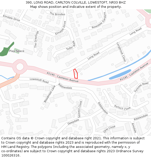 390, LONG ROAD, CARLTON COLVILLE, LOWESTOFT, NR33 8HZ: Location map and indicative extent of plot