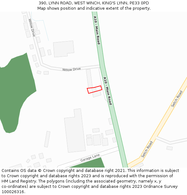 390, LYNN ROAD, WEST WINCH, KING'S LYNN, PE33 0PD: Location map and indicative extent of plot