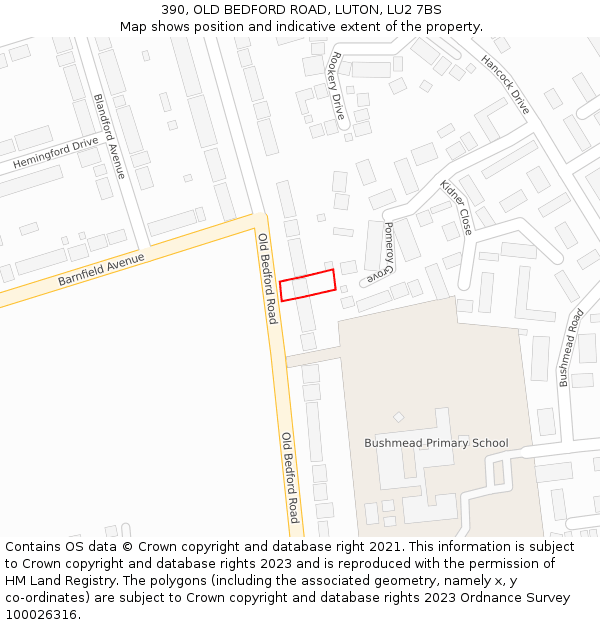 390, OLD BEDFORD ROAD, LUTON, LU2 7BS: Location map and indicative extent of plot