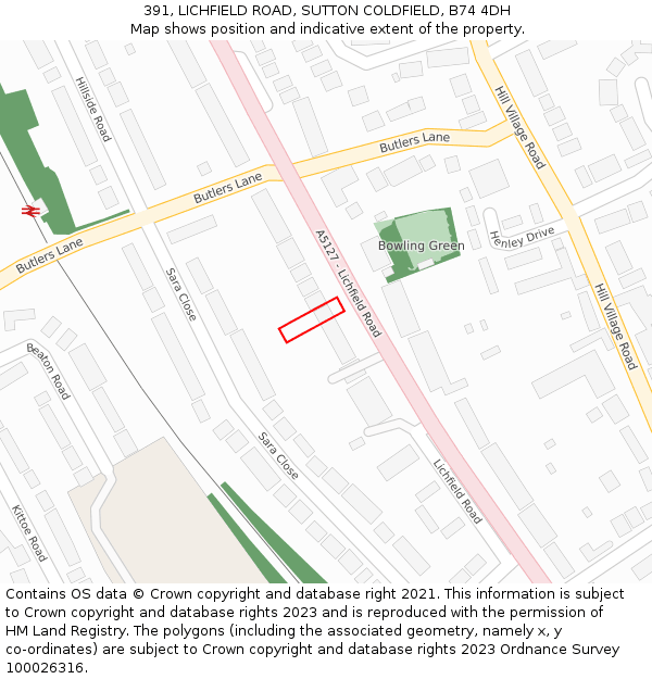 391, LICHFIELD ROAD, SUTTON COLDFIELD, B74 4DH: Location map and indicative extent of plot