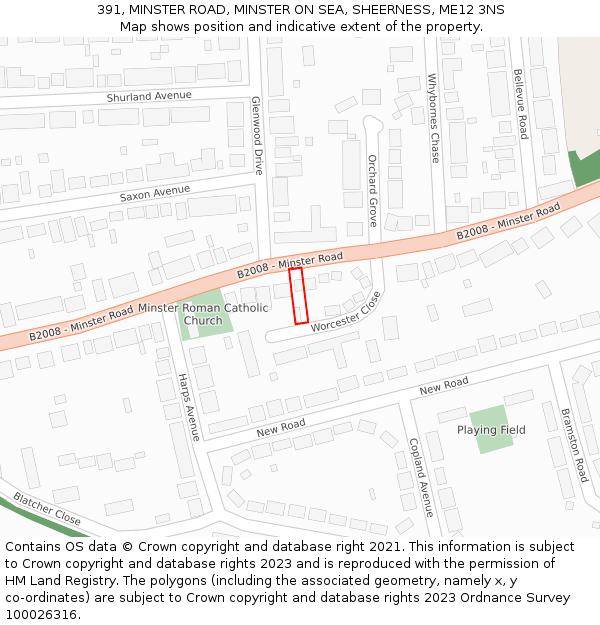 391, MINSTER ROAD, MINSTER ON SEA, SHEERNESS, ME12 3NS: Location map and indicative extent of plot