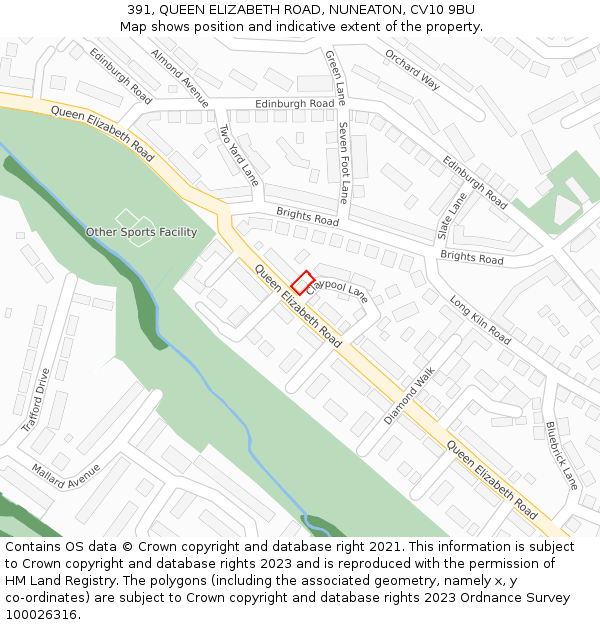 391, QUEEN ELIZABETH ROAD, NUNEATON, CV10 9BU: Location map and indicative extent of plot