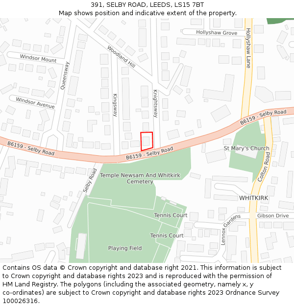 391, SELBY ROAD, LEEDS, LS15 7BT: Location map and indicative extent of plot