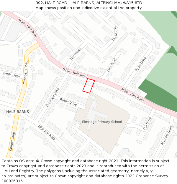 392, HALE ROAD, HALE BARNS, ALTRINCHAM, WA15 8TD: Location map and indicative extent of plot