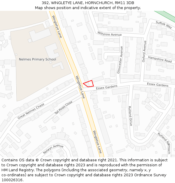 392, WINGLETYE LANE, HORNCHURCH, RM11 3DB: Location map and indicative extent of plot