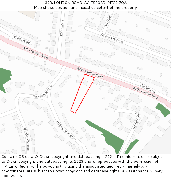 393, LONDON ROAD, AYLESFORD, ME20 7QA: Location map and indicative extent of plot