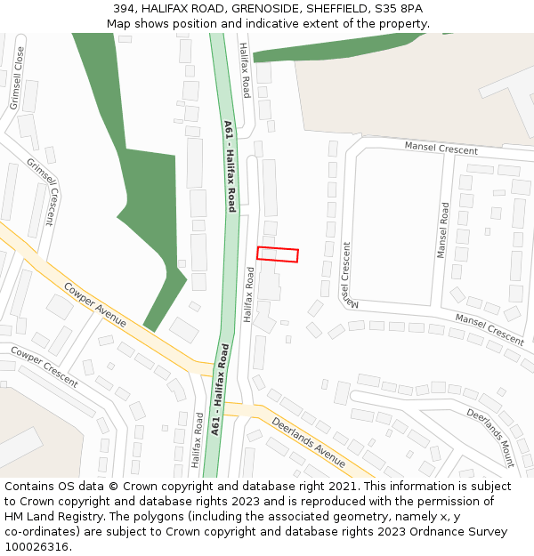 394, HALIFAX ROAD, GRENOSIDE, SHEFFIELD, S35 8PA: Location map and indicative extent of plot