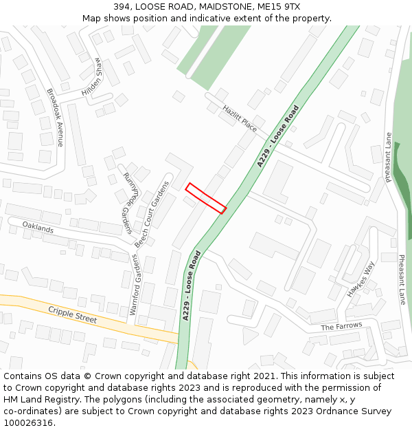 394, LOOSE ROAD, MAIDSTONE, ME15 9TX: Location map and indicative extent of plot