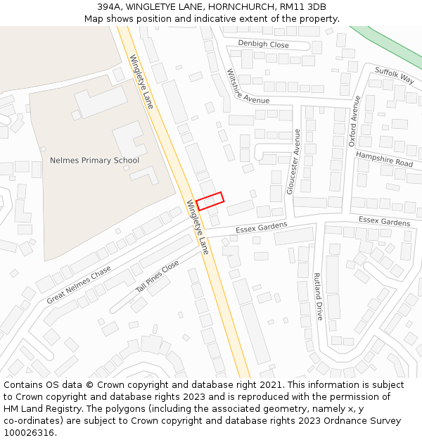 394A, WINGLETYE LANE, HORNCHURCH, RM11 3DB: Location map and indicative extent of plot